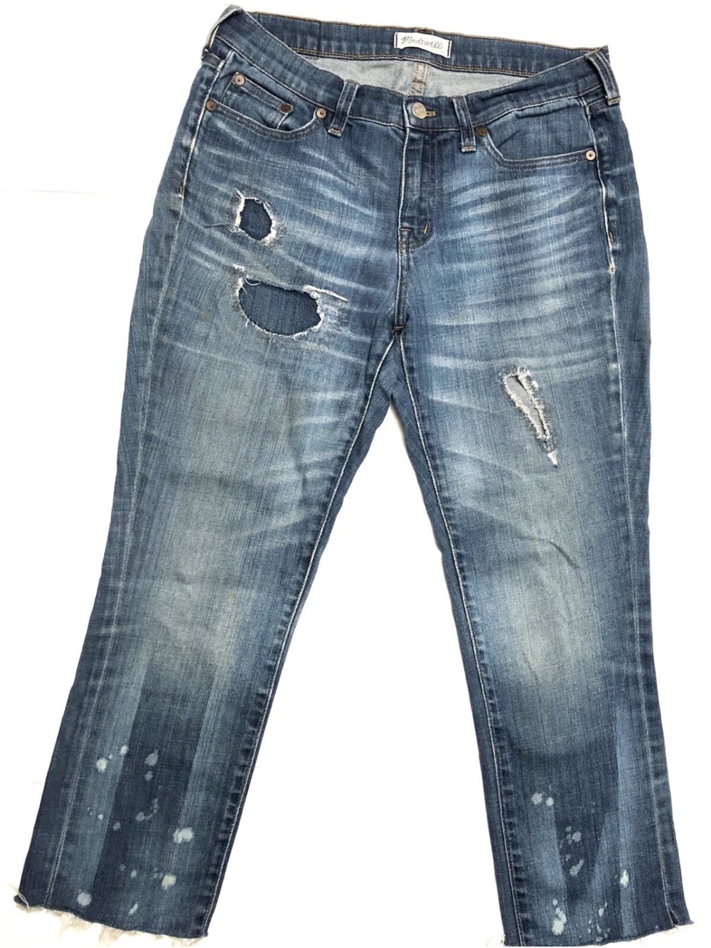 MADEWELL Jeans Distressed Destroyed PATCHED Capri Cropped Stretch EUC SIZE 28